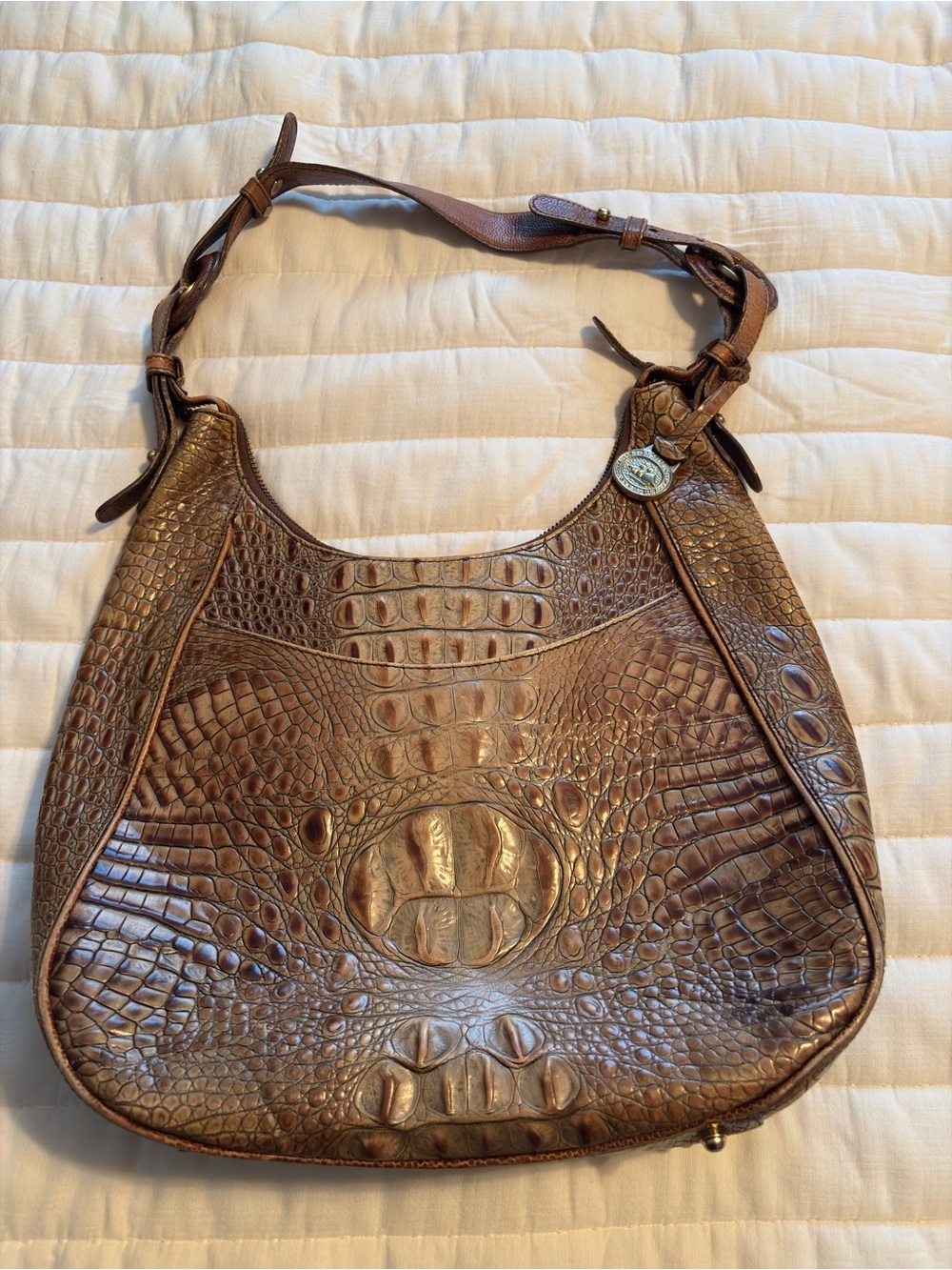 Brahmin Brown Croc-Embossed Leather Shoulder Hobo Bag